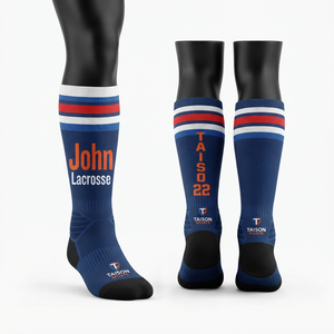Chaussettes de lacrosse haut de gamme en coton, polyester, nylon et élasthanne 340 GSM avec logo jacquard personnalisé et panneaux de compression - Product Image 1