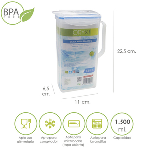 Brocca quadrata in plastica da 1.500 ml. 11 x 6,5 x 22,5 (altezza) cm. - Product Image 1