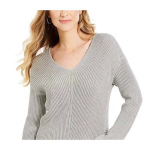 Maglione da Donna Charter Club in Cotone Premium Testurizzato con Scollo a V, Moda Autunno-Inverno, Logo Frontale, Caldo Lavoro a Maglia Intrecciata, Grigio, Taglia X-Large - Product Image 2