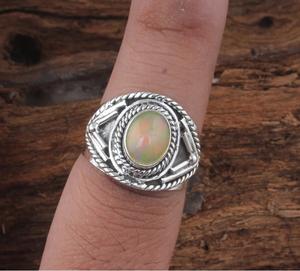 Ethiopian <b>Opal</b> Oval Gemstone <b>Ring</b> 925 Sterling <b>Silver</b> Handmade Organic Band Wedding Jewelry for Women - Product Image 2