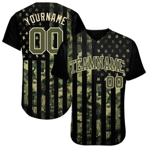Camiseta de béisbol personalizada Camo Olive, bandera americana 3D personalizada, saludo auténtico al servicio - Product Image 1