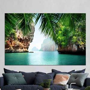 Décoration murale en toile vue sur la mer : Art mural tropical thaïlandais imprimé, toile encadrée - Product Image 1
