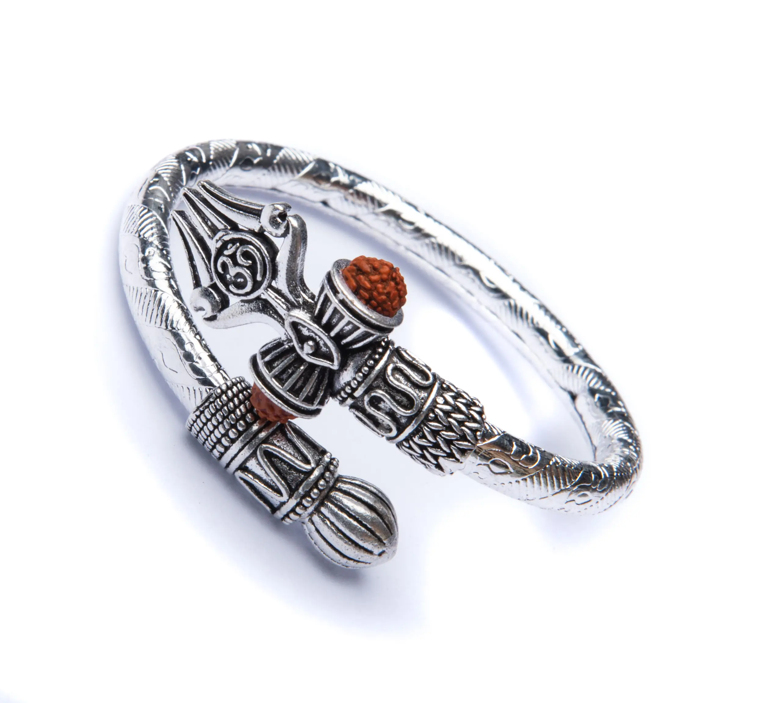 Rudraksha Shiv Om Trishul Damroo Kada für Herren | Lord Shiva Bahubali Manschettenarmband für Männer, die Schmuck als Geschenk und ethnisches Ansehen tragen