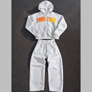 Conjunto de gimnasio deportivo personalizado de 2 piezas para hombre, pantalones de chándal con cremallera de algodón, de gran tamaño Sudadera con capucha, chándales lisos de talla grande para la temporada de primavera - Product Image 1