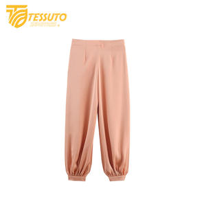 Novedad de verano para mujer, Material de seda, estilo informal, cintura alta, ajustado, suelto, pierna recta, cierre con cordón, Pantalones - Product Image 3
