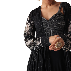 Top court à imprimé floral noir et ensemble Sharara vente en gros de vêtements ethniques pour femmes fournisseur d'usine de vêtements OEM vêtements de fête personnalisés - Product Image 4