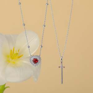 Fine Jewelry Sets Jeulia Sword Couples <b>Ruby</b> Heart <b>Necklace</b> - Product Image 6