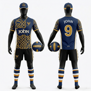 Tenue de football gaélique pour hommes en tissu maille polyester GSM premium, avec empiècements latéraux vert, or et blanc, et logo, nom et numéro sublimés - Product Image 2