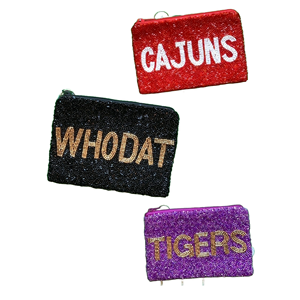 Monedero con cuentas personalizado Nueva Orleans negro oro flor de lis bolsa con cremallera, mercancía a granel OEM Gameday - Product Image 1