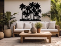 Décoration murale en métal noir en forme de palmier tropical pour la maison de plage, le salon et la décoration intérieure côtière, provenant d'Inde