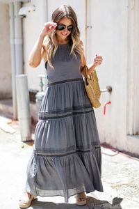 ผ้าฝ้ายทรงเอไลน์ยาวถึงพื้นพิมพ์ลายดอกไม้สไตล์โบฮีเมียนลำลองเอวสูงเหมาะกับวันหยุดพักผ่อนในฤดูร้อนเป็นมิตรต่อสิ่งแวดล้อม - Product Image 6