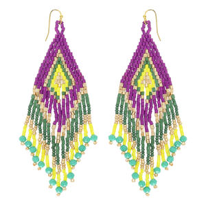 Boucles d'oreilles artisanales pour femmes faites avec 100% perles de verre multicolores et style design parfait pour les looks de mariage et de festival - Product Image 4