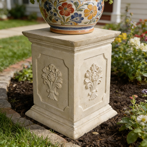 Piedistallo in Resina Stile Europeo <span class=keywords><strong>Classico</strong></span>, Base Decorativa con Fiori in Rilievo per Sculture e Vasi, Lussuoso Espositore per Arte da Interni - Product Image 6