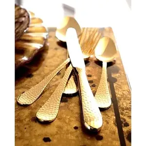 Ensemble de couverts élégant en acier inoxydable miroir doré manche martelé idéal pour les mariages, les banquets et les repas fins faits à la main - Product Image 1