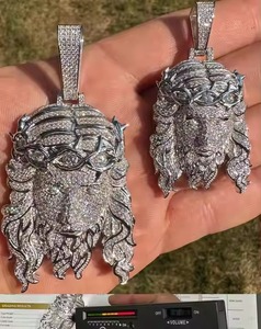 MOISSANITE Solid 925 Sterling Silver Rhodium Finish Jesus Fine Jewelry Pendants & Charms Solid Back 2 Sizes 1.5 & 2.5 - Product Image 2