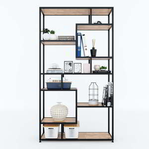 KTB68071 Rubberwood Multifunctional Durable Decorative <b>Shelf</b> with Iron Frame 100x30x180(cm) Standing Type for Living Room - Product Image 2