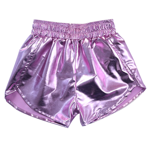 Short d'été de couleur unie pour filles OEM Short en tissu métallique pour filles Short de gymnastique taille haute en cuir artificiel - Product Image 4