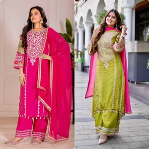Traje Salwar de tela de seda Vichitra de diseñador, trabajo de secuencia bordada para bodas, fiestas, festivales, ropa India pakistaní - Product Image 6