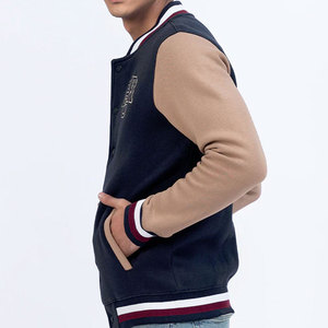 OEM personalizado Streetwear bordado Graffiti Bomber hombres Letterman Varsity azul oscuro/beige manga personalizada chaqueta de béisbol para los hombres - Product Image 3