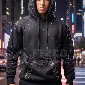 Color sólido New Look Algodón Mezclado Fleece Rhinestone Sudadera con capucha Diseño único Patrón impreso Invierno Hombres con capucha - Product Image 2