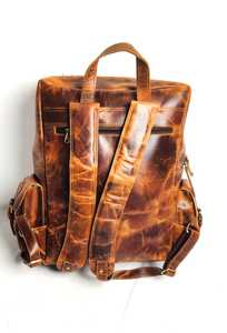 Mochila de lona encerada duradera de cuero genuino puro Vintage de moda, marco externo de escuela de estudiante universitario multibolsillo - Product Image 2