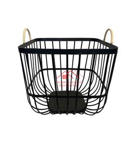 Hot Selling Factory Wholesale Iron Wire Mesh <b>Basket</b> <b>With</b> Handle in Matt <b>Black</b> Finished Product for Home Decoration - Product Image 1