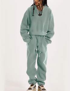 Vêtements de sport 2 pièces de haute qualité pour femmes Pull à manches longues Sweat-shirt Pantalon de jogging Taille élastique Personnalisable - Product Image 5