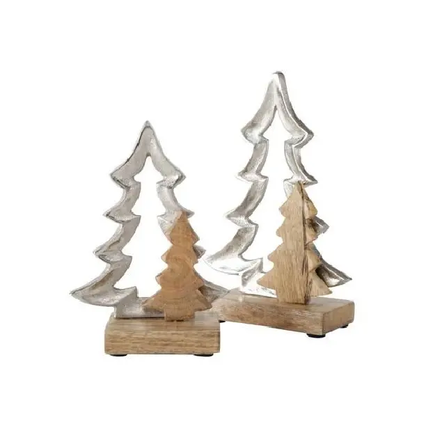 Fournitures de décoration de Noël de couleur antique blanche Ornements Arbre sculpté en bois de manguier Ensemble de 2 au meilleur prix