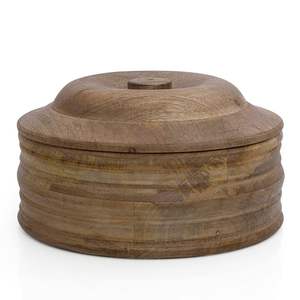 Olla Roti de madera detallada para almacenamiento de Chapati con trabajo artesanal y acabado en madera natural - Product Image 3