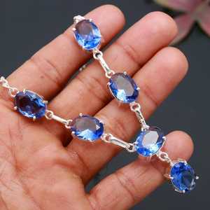 Collar de Plata de Ley 925 Hecho a Mano con Gema Ovalada de Tanzanita Azul y Cuarzo - Product Image 3