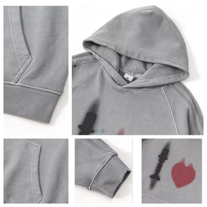 Low MOQ Casual Streetwear Clothes Screen Print <b>Hoodie</b> Custom Acid Wash Sweatshirts Pullover Unisex Fleece <b>Thermal</b> Hoodies - Product Image 5