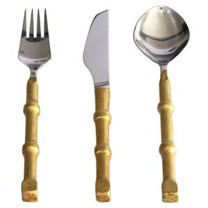 Fabricant de produits de première qualité Vente en gros Ensemble de couverts de luxe en acier inoxydable plaqué or gaufré avec logo personnalisé Ensembles de couverts - Product Image 3