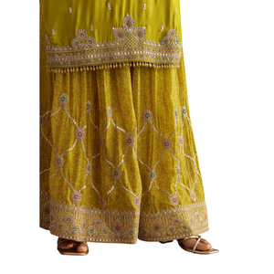 Mehendi verde Bandhani Palazzo Kurta conjunto con Zari y espejo de trabajo al por mayor mujeres Ropa Étnica OEM proveedor de fábrica de ropa - Product Image 6