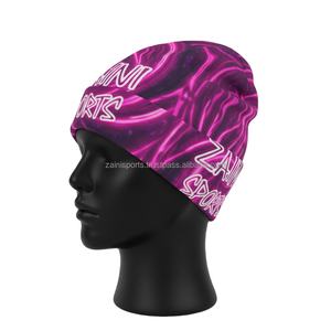 Gorro de Punto para Mujer, 280 GSM, Poliéster Elástico Suave, Rosa Vibrante y Morado, Estampado Completo, Logotipo Personalizado por Transferencia de Calor, Gorro de Jacquard - Product Image 4