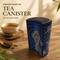 Boîte en métal personnalisée de haute qualité, forme croissant de lune, pour thé, bonbons, emballage cadeau, motif craquelé, vernis