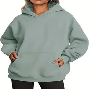 Sweat-shirt à capuche en polaire surdimensionné pour femmes avec logo personnalisé en gros, manches longues, pull-over, vêtements d'hiver, sweats-shirts vierges à prix avantageux - Product Image 2