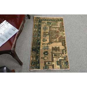 Tapis en laine turque vintage 1.6x2.9ft Style classique marron vert Patchwork Design Latex support grande surface salon tapis nouveau - Product Image 1