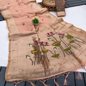 Sari de Algodón Muga Puro VASTRA COTTAGE con Diseño Meenakari en Toda la Superficie, Pallu Meenakari Rico, Borde Tradicional Zari y Borlas - Product Image 2