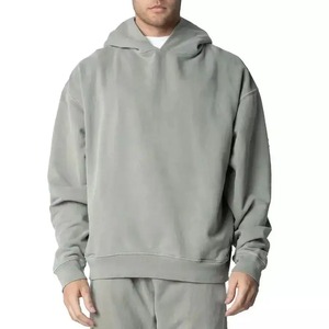 Veste à capuche pullover grande taille pour hommes automne bleu coton teint uni sport entraînement décontracté rue sweats à capuche surdimensionnés pour hommes - Product Image 1