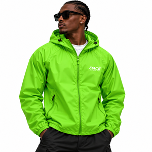 PACE SPORTS เสื้อแจ็คเก็ตกันลมมีฮู้ดสีเขียวสำหรับผู้ชาย ซิปด้านหน้า สไตล์สปอร์ต ใส่ได้ในฤดูใบไม้ผลิ - Product Image 1