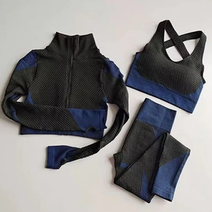 3 Piece High Waist Gym Yoga Set Solid Pattern Sports <b>Bra</b> and Leggings with Elastic Closure Compression Yoga Wear - Product Image 5