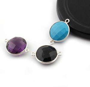 Belle Améthyste 5mm Cut Gemstone 925 Sterling Silver Double Bail Bezel Connector Rhodium & Gold Plated Trendy Summer Jewelry Maker - Product Image 1