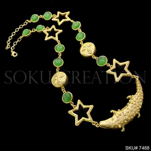 Chapado en oro elegante declaración piedra preciosa cocodrilo y Diosa cara diseño collar Collar para niñas y mujeres - Product Image 4