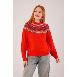 Suéter Rojo de Punto con Cuello Redondo y Estampado Étnico, Estilo Casual, Venta al Por Mayor - Product Image 6