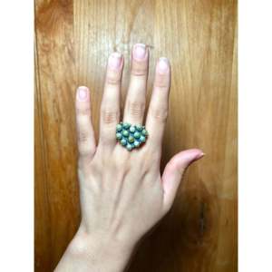 Handmade Navajo Red Skin Turquoise Sterling <b>Silver</b> Cluster <b>Ring</b> <b>Emerald</b> Cut Diamond Shape Bezel Setting Size 8.25 Everyday Wear - Product Image 4