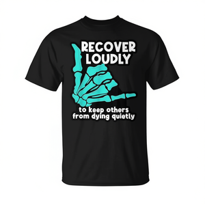 T-Shirt Nera a Maniche Corte in Cotone 65% Poliestere 35% per Adulti, Design Promozionale 'Recover Loudly to Keep Others' - Product Image 2