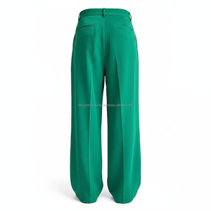 Pantalon plissé vert pour homme de qualité supérieure - Style luxe discret avec ceinture assortie - Product Image 3