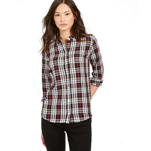 Camicia da Donna Charter Club in Cotone Popeline a Quadretti, Taglia Unica, Nera, Stile Casual per Autunno e Primavera - Product Image 1