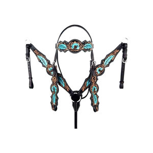 Collier de poitrail pour cheval en cuir avec surpiqûres décoratives et sangle de traction renforcée - Product Image 4