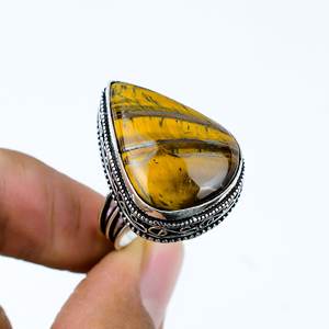Boho Chic Natural <b>Tiger</b> <b>Eye</b> Gemstone <b>Ring</b> Fashionable Pear Shape with Bezel Setting Trendy Stylish Perfect Gift for Christians - Product Image 1